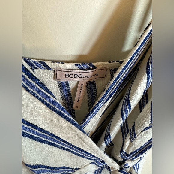 BCBG linen dress wrap adjustable sleeve stripe xs - Picture 5 of 5